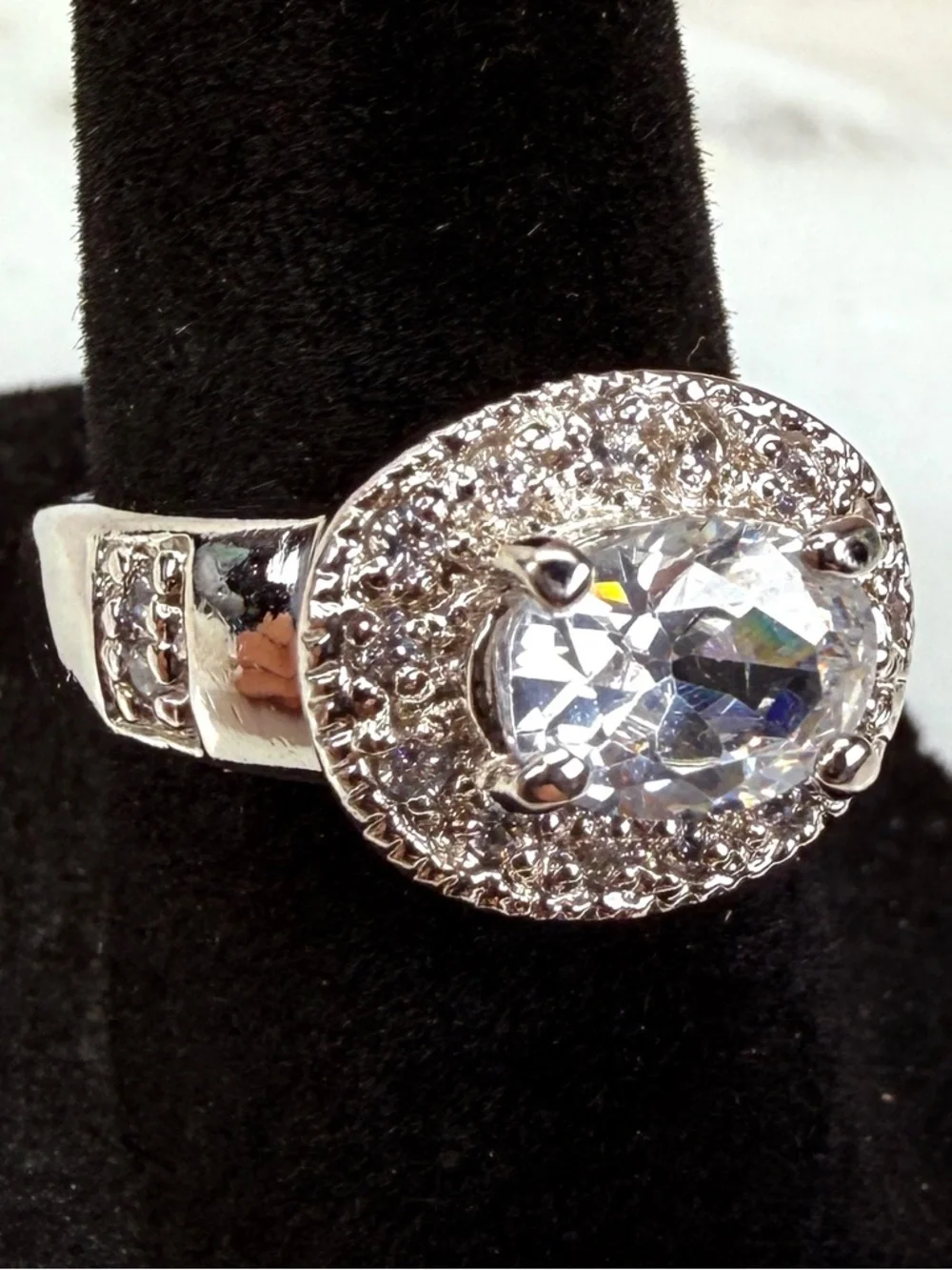 Sparkly BLING Silver Plated Clear Raised Large CZ Stone Statement Ring